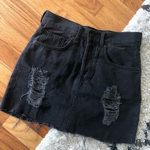 Black denim distressed skirt